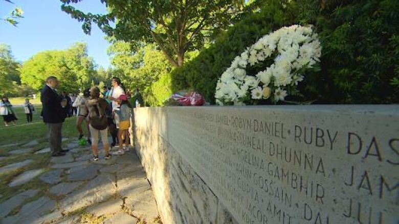 Dozens of British Columbians whose loved ones were among the hundreds killed in the 1985 Air India bombing attend a 37th anniversary memorial vigil in Vancouver's Stanley Park on Thursday, June 23, 2022.