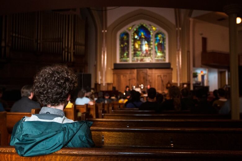 Gatinueau based ambient musician performs for an audience at the Central United Church during the Sled Island Music and Arts Festival in Calgary on June 23, 2022. 