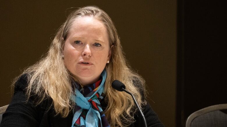 Lawyer Kirsten Mercer, who represented End Violence Against Women Renfrew County during the inquest, speaks during the news conference. 