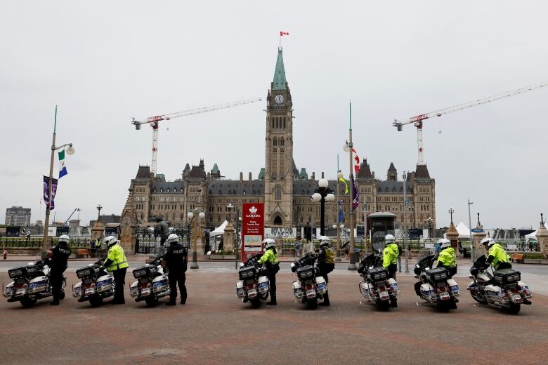 Police on motorcycles.