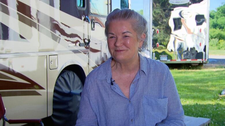 This photo shows Aller-Stead in an interview she gave outside of her RV for CBC's The National.