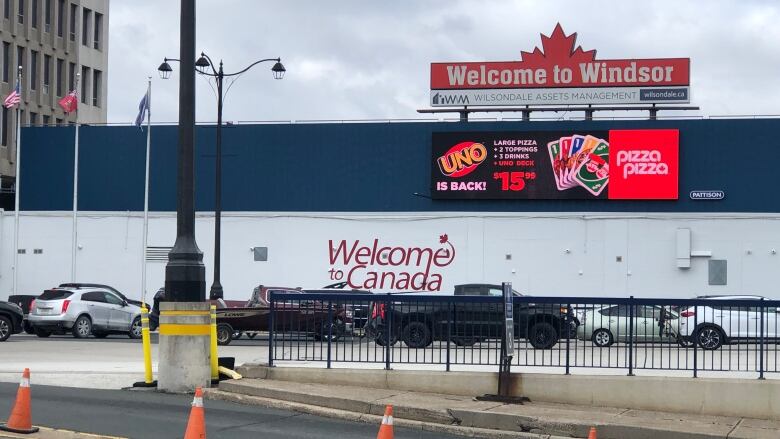 Cars line up outside border offices to enter into Canada. 