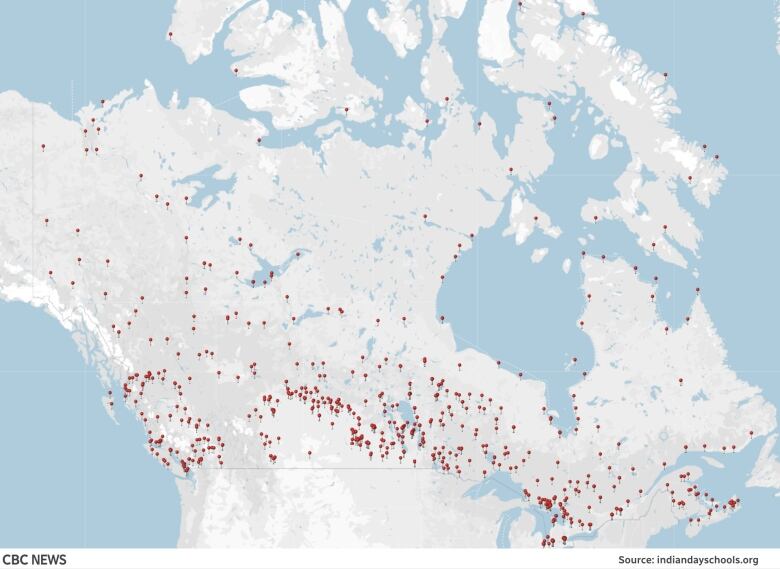 A map of Canada shows hundreds of red dots indicating day schools across the country.