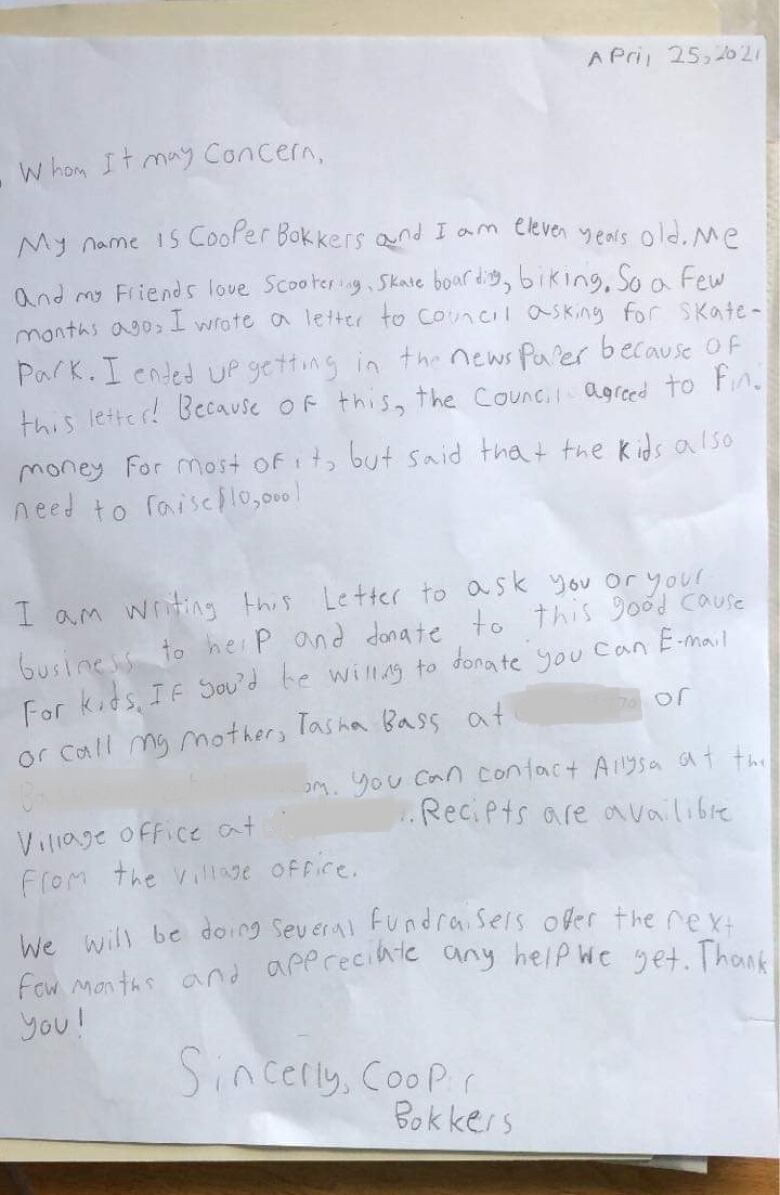 A handwritten letter in a child's writing. 