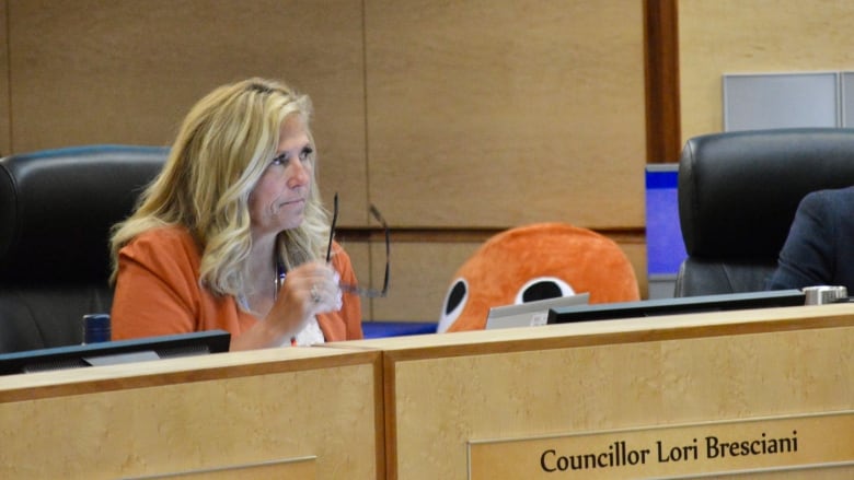 File - Coun. Lori Bresciani watches a presentation at a meeting of Regina city council.