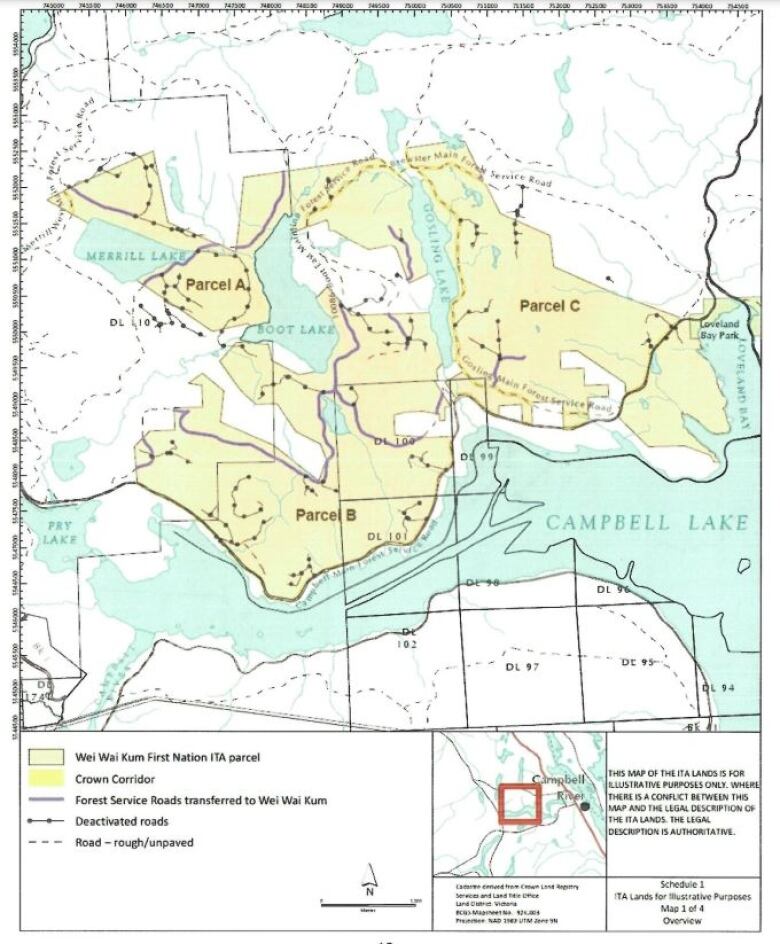 A map of the Wei Wai Kum land parcels included in the Incremental Treaty Agreement. 