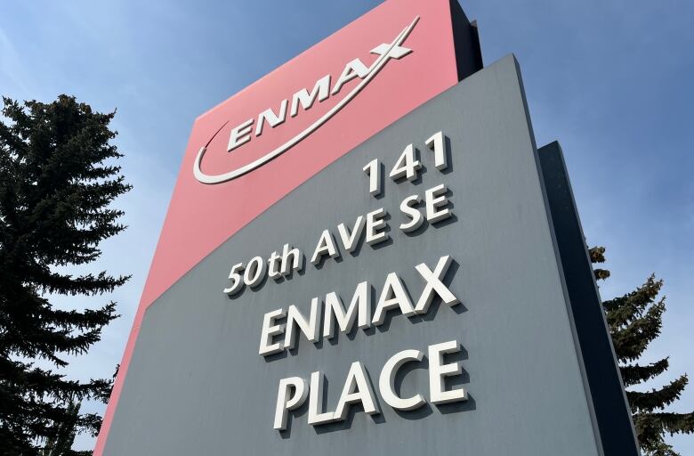 A sign is pictured outside the Enmax Corporation building in Calgary.