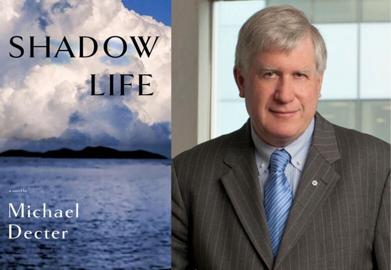 A Shadow Life book cover depicting an ocean and a portrait of a man in a suit.