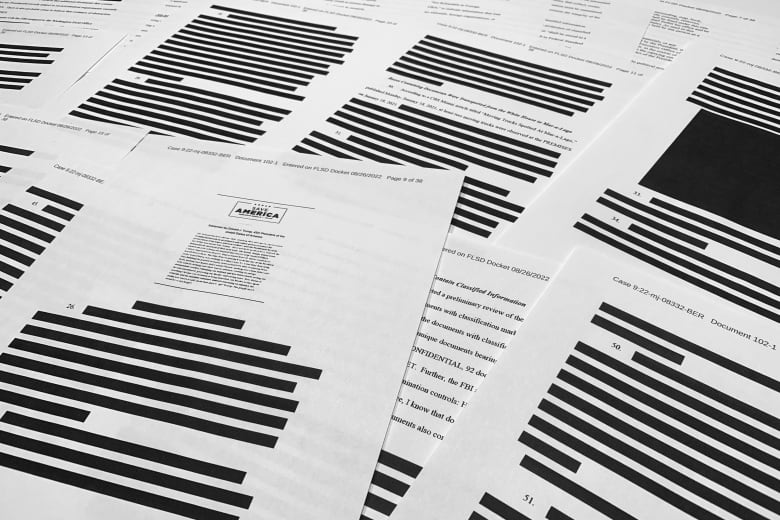 Several printed pages laid out together with large black boxes covering the majority of text.