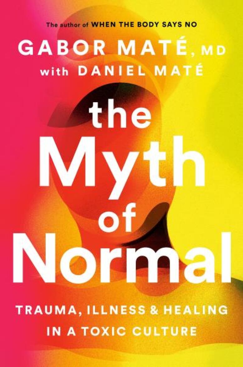 The book cover shifts colour from red to pink to orange to yellow, moving from left to right. In the middle of the cover is an abstracted illustration of a human shoulders-up.