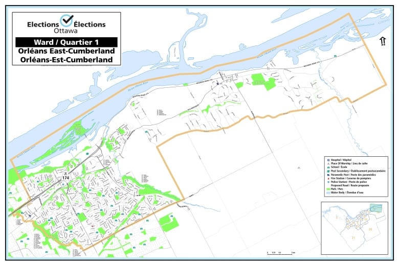 A map showing the boundaries for Ottawa's Ward 1.