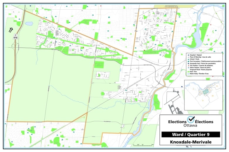 A map shows the boundaries of Ward 9 Knoxdale-Merivale.