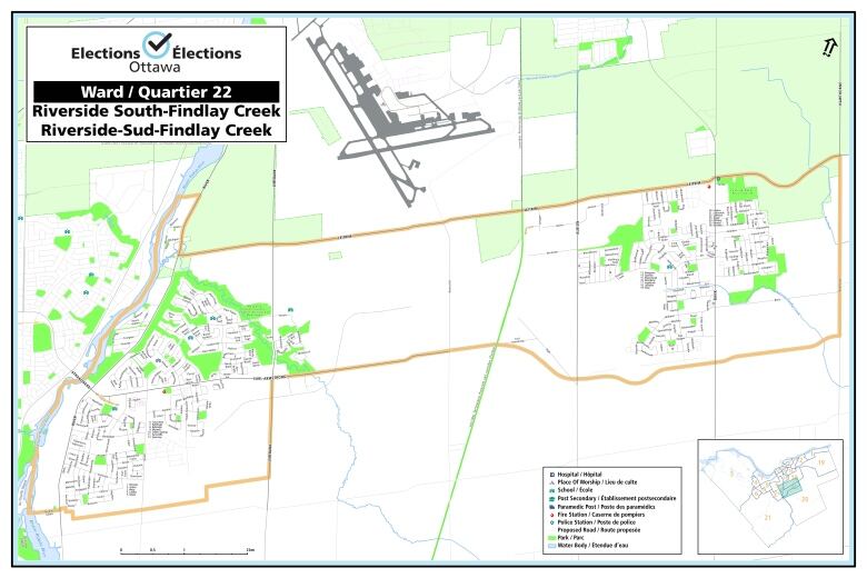 A map shows the boundaries of Ward 22 Riverside South- Findlay Creek.