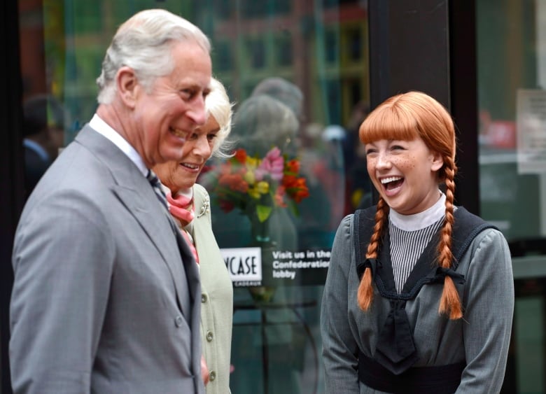 Charles and Camilla share a laugh with actress Katie Kerr, who was portraying Anne of Green Gables.