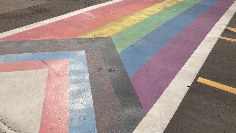 A rainbow crosswalk in Kitchener, Ont.