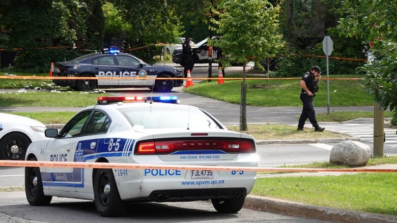 Police cordon off an area surrounding an investigation in a residential neighbourhood. 