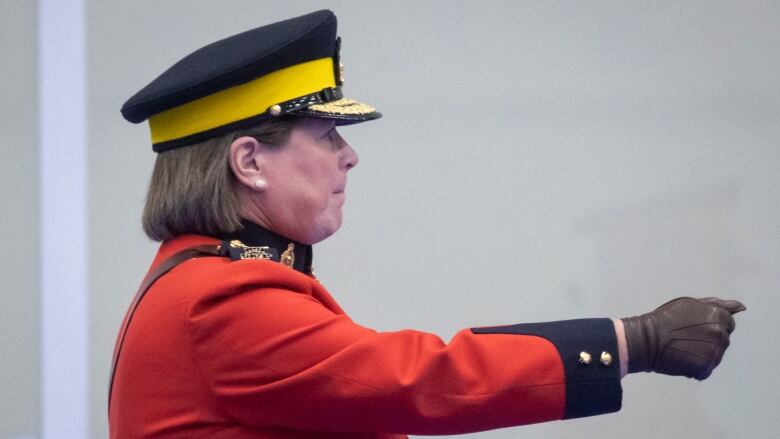 RCMP Commissioner Brenda Lucki during a Change of Command ceremony in Langley, British Columbia on Tuesday, September 20, 2022. 