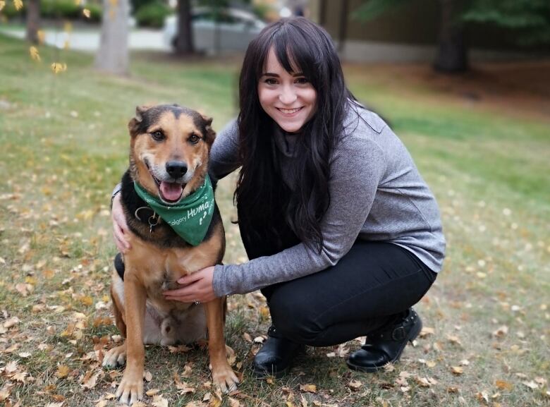 Anna-Lee Fitzsimmons, a manager with the Calgary Humane Society, is pictured with her dog, Riley. 