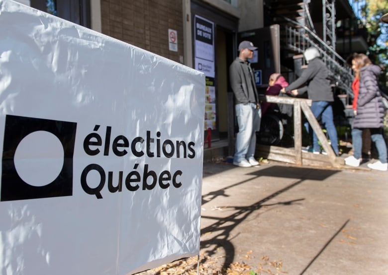 Shot from ground level of a Quebec provincial polling station.