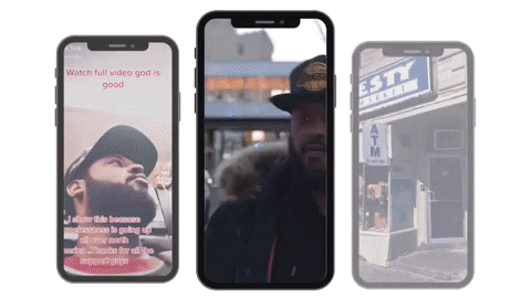 Three images of a young man on a cell phone.