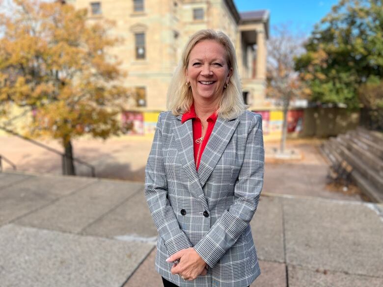 Liberal Leader Sharon Cameron facing the camera.