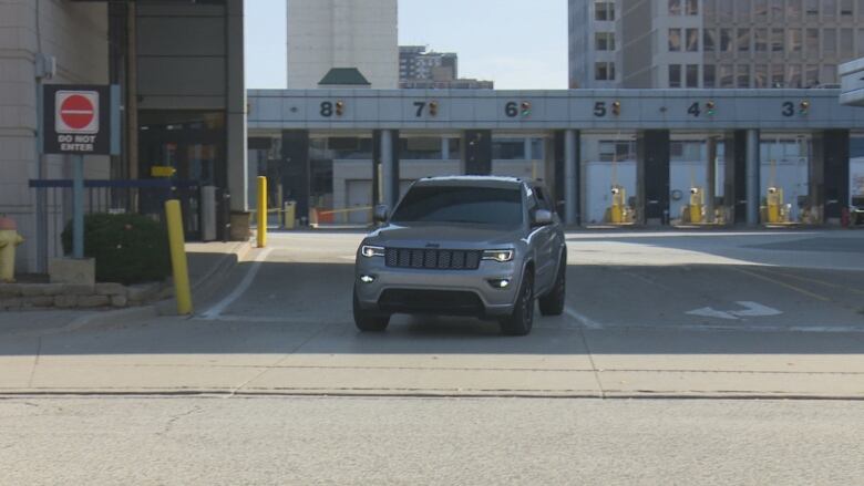 A vehicle exits the border crossing at the Windsor-Detroit Tunnel.