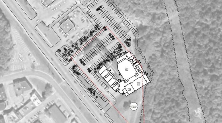 Drawing showing plans for a new theatre and museum complex in Elliot Lake