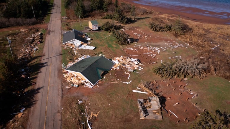 This drone photo shows the extensive damage post-tropical storm Fiona caused at Rustico Resort in New Glasgow, P.E.I.