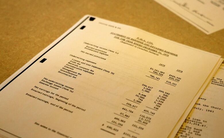 A photograph of copies of financial statements on a desk. 