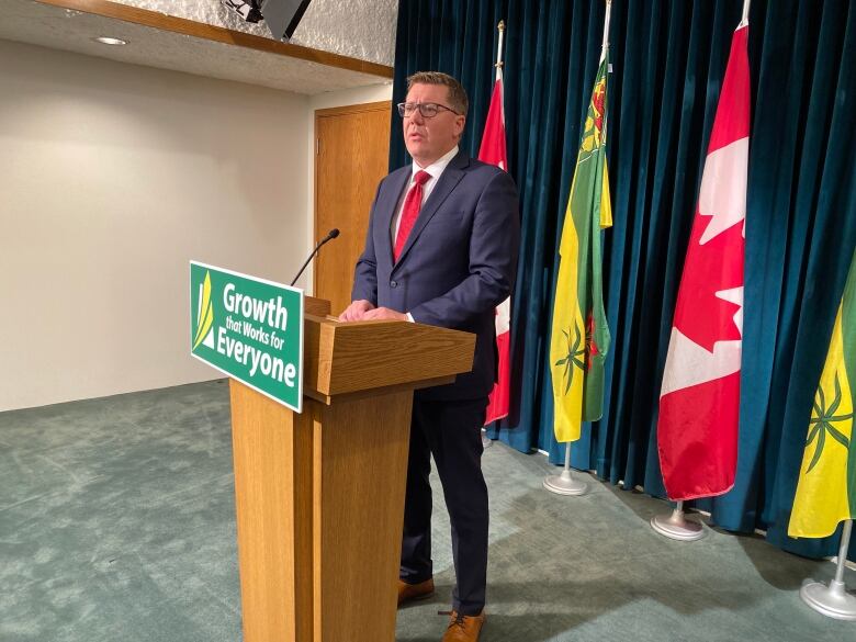 Premier Scott Moe discussing the government's fall throne speech which is highlighted by plans to amend and introduce legislation of provincial natural resources.