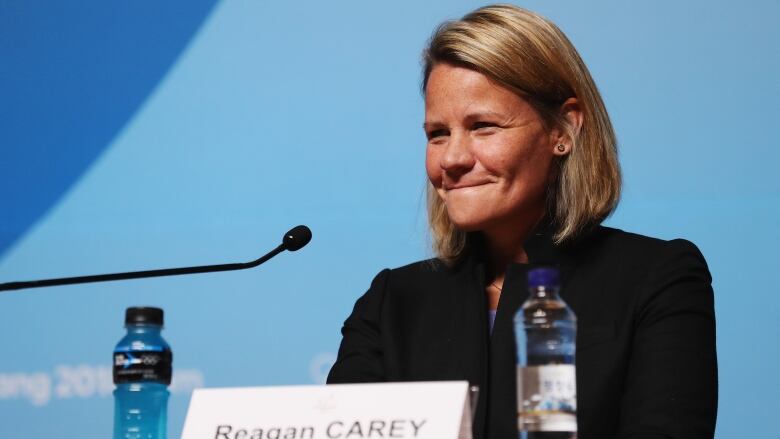 Premier Hockey Federation commissioner Reagan Carey speaks at a press conference at the 2018 Pyeongchang Olympics.