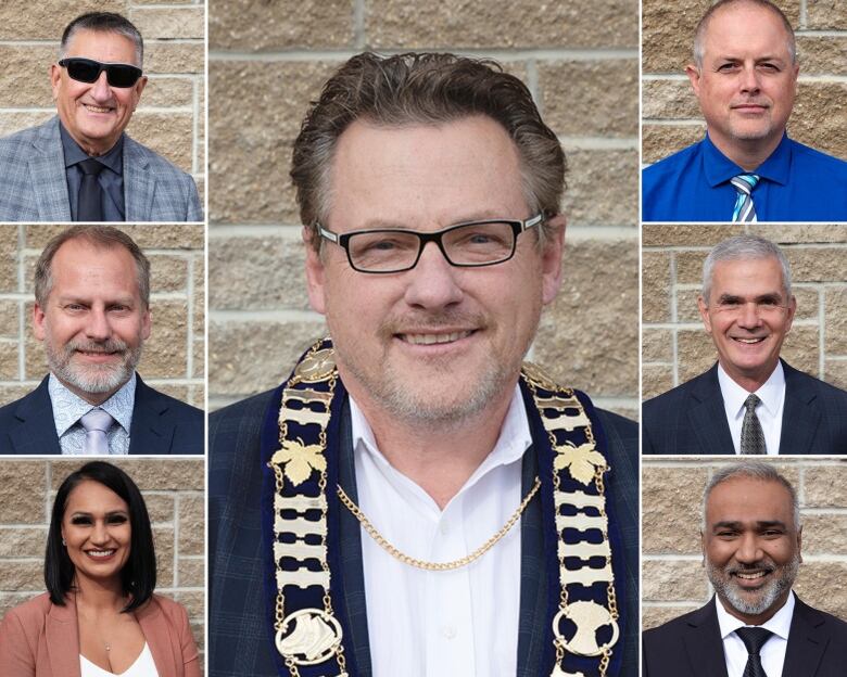 A collage of the seven members of Chestermere city council.