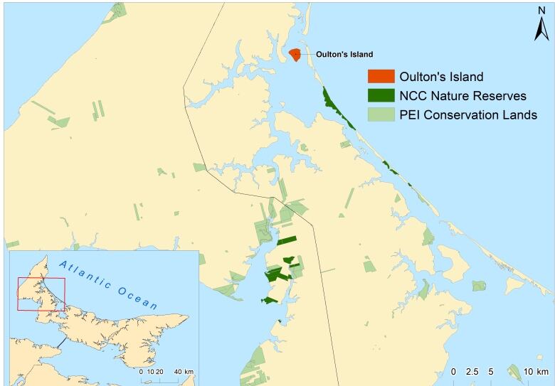 This map shows the location of Kwesawe'k, or Oulton's Island, just off P.E.I.