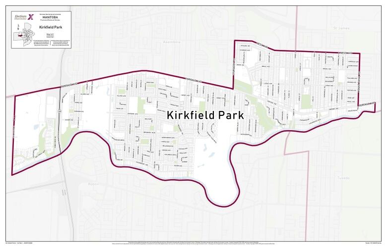 A map shows the boundaries of a riding marked in red.