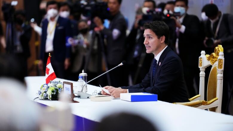 Prime Minister Justin Trudeau takes part in the ASEAN - Canada Commemorative Summit in Phnom Penh, Cambodia on Saturday, Nov. 12, 2022.