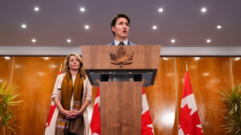 Minister of Foreign Affairs Melanie Joly  and Prime Minister Justin Trudeau hold a press conference following their participation in the Francophonie Summit in Djerba, Tunisia on Sunday, Nov. 20, 2022. 