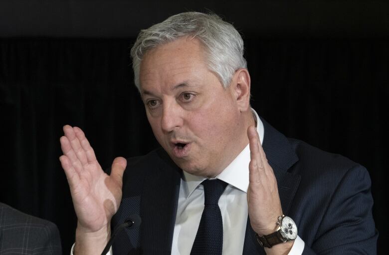 Canadian Security Intelligence Service Director David Vigneault responds to a question from counsel as he testifies at the Public Order Emergency Commission, Monday, Nov. 21, 2022 in Ottawa.