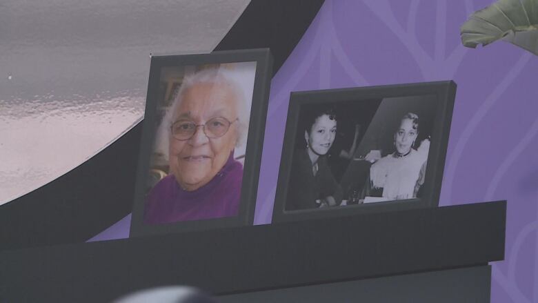 A photo of Viola Desmond's sister Wanda Robson on the left and a photo of her and Viola Desmond in their younger years on the right. 