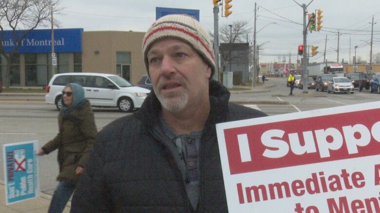 Addictions counsellor Marty Bevan joined several other protestors concerned about the privatization of healthcare.