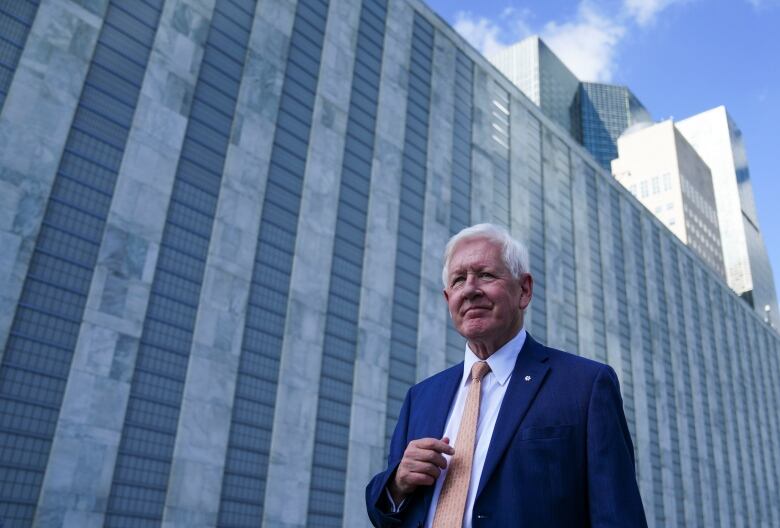 Canadian Ambassador to the United Nations Bob Rae makes his way to speak to media at the United Nations in New York on Tuesday, Sept. 20, 2022. Rae was in Haiti last week to meet with political leaders and grassroots groups, whom Ottawa is pushing to find consensus on how the West can help the country.