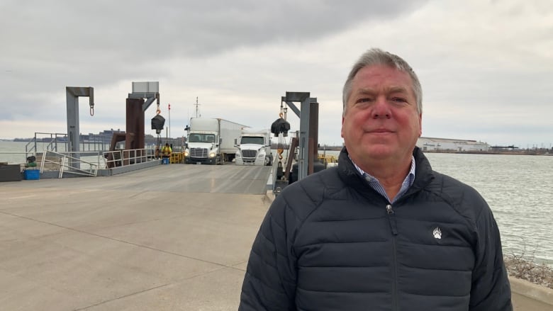 Detroit-Windsor Truck Ferry president Gregg Ward stands in front of the dock where the truck ferry lands in Windsor.