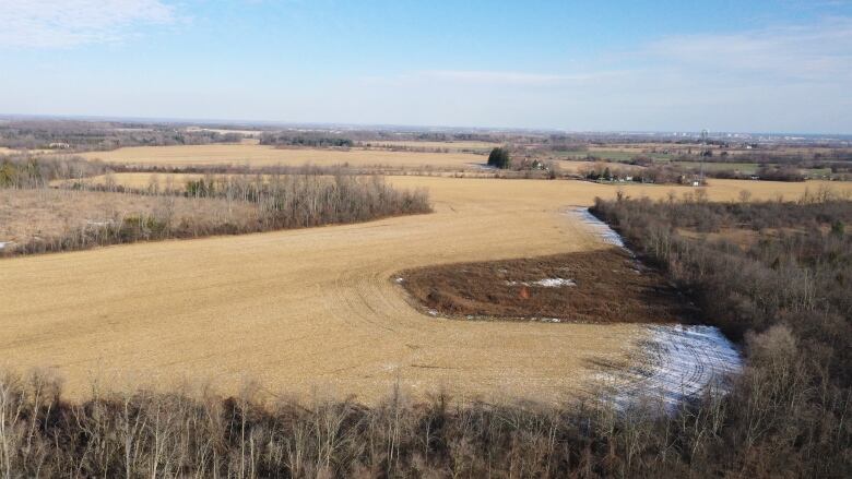 Brown farm fields in the late fall.