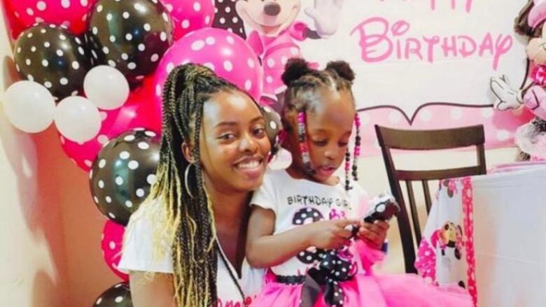 Najjuma is pictured here with her daughter on her third birthday in March 2022. It's the last time she says she remembers being happy. Not long after, she was sent a deportation order and could now be separated from her little girl. 