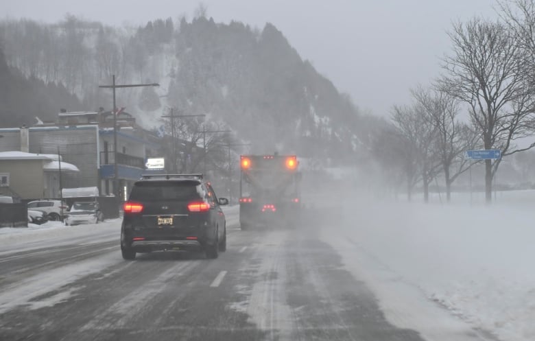 Cars in snow. 