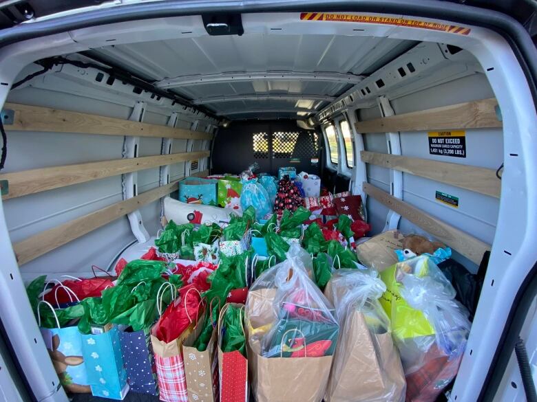 A car full of presents. 