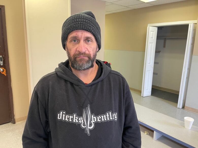 Wayne Meronowich stands in a room the Warming Centre, an agency that has recently started to provide shelter during the day along with food.