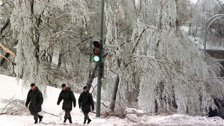 Soldiers on a frozen street. 