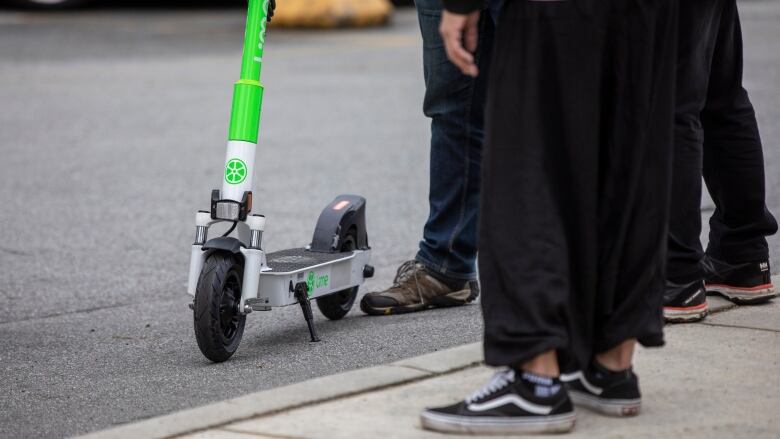 Lime e-scooters are pictured during a media preview of the ride share program that launched in Richmond, British Columbia in 2022.