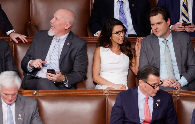 Some of the rebels, seen here last month, from right to left, Chip Roy, Lauren Boebert and Matt Gaetz. They have disparate demands ranging from more conservative policy, to new committee jobs for themselves. 