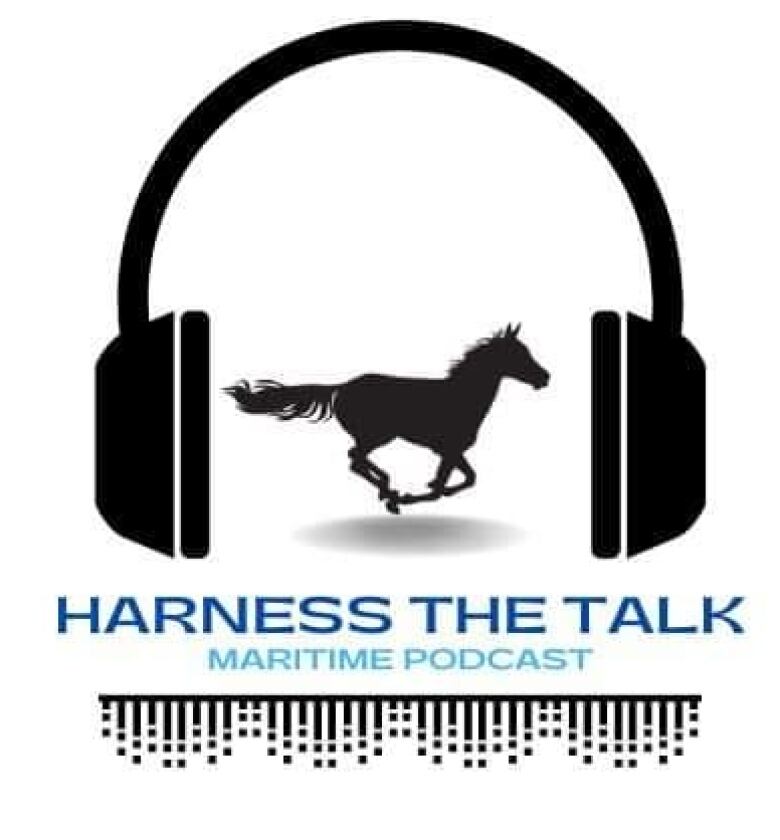 A white background with a graphic of a black horse running between a pair of headphones. Below the graphic, it says 